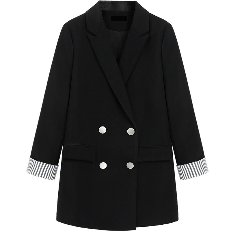 New Plus-Size Women's Blazer for Curvy Women 100kg Striped Long-Sleeve Black Loose-Fitting Suit 2003