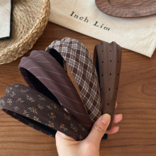 摩卡生巧~咖色格纹宽边发箍女款高颅顶日常外戴发饰韩系压发头箍