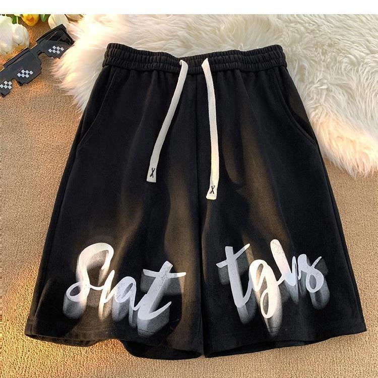 Men's Sports Shorts Loose Fit Casual Wide Leg Mid Waist Black_voghion.com