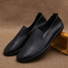Casual leather shoes for men, summer breathable thin style leather sandals with perforated holes and soft bottom, cowhide 