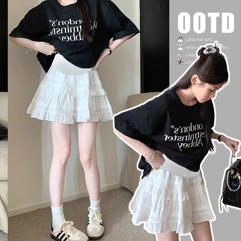 in stock pregnant women milk department wear a set of summer short sleeve suit white skirt for seaside vacation