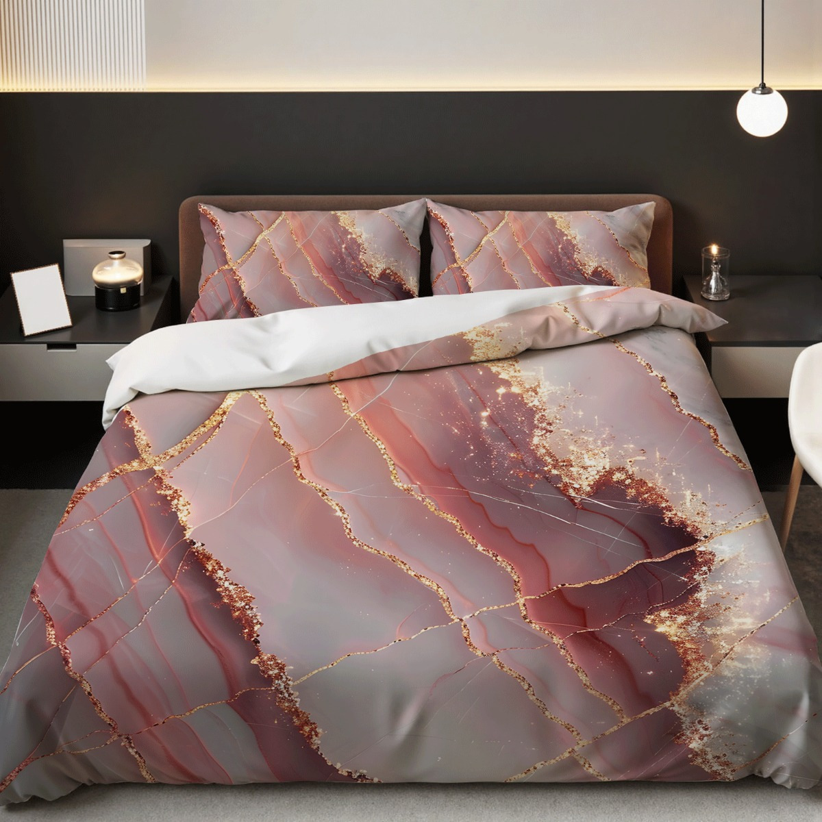 TEMU / JIT negro y blanco textura de mármol molienda impresión digital kit de colcha de tela para el hogar se puede diseñar