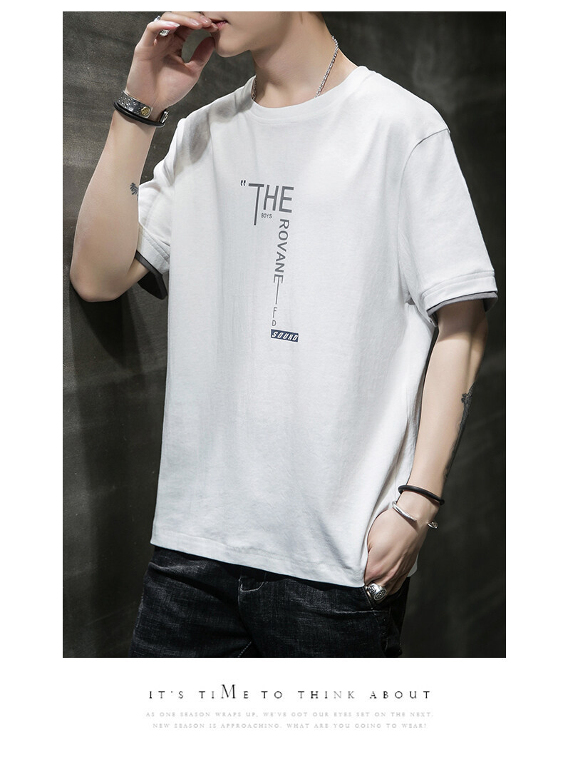 Camiseta de manga corta hombre verano ins tendencia holgada hombre verano 100 algodón hombre cuello redondo manga media top pic 9