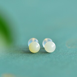 Fubei Diamond Jewelry [18K Gold Inlaid Natural Hetian Qinghai Jade Bead Earrings] Loose Stone Size Is about 6*6mm