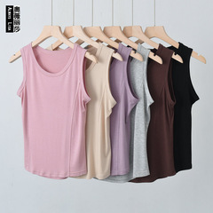 2024春夏季新款圓領莫代爾拼弧背心女外穿打底衫內搭修身顯瘦上衣