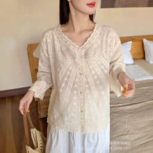波西米亚风镂空刺绣针织衫夏季设计感小众宽松V领防晒罩衫上衣女
