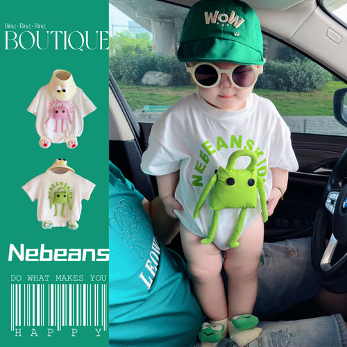 Detachable Robot 0-2 Year Old Baby Triangle Bib Pants Summer Breathable Cotton Soft Shaped Romper Crawling Suit