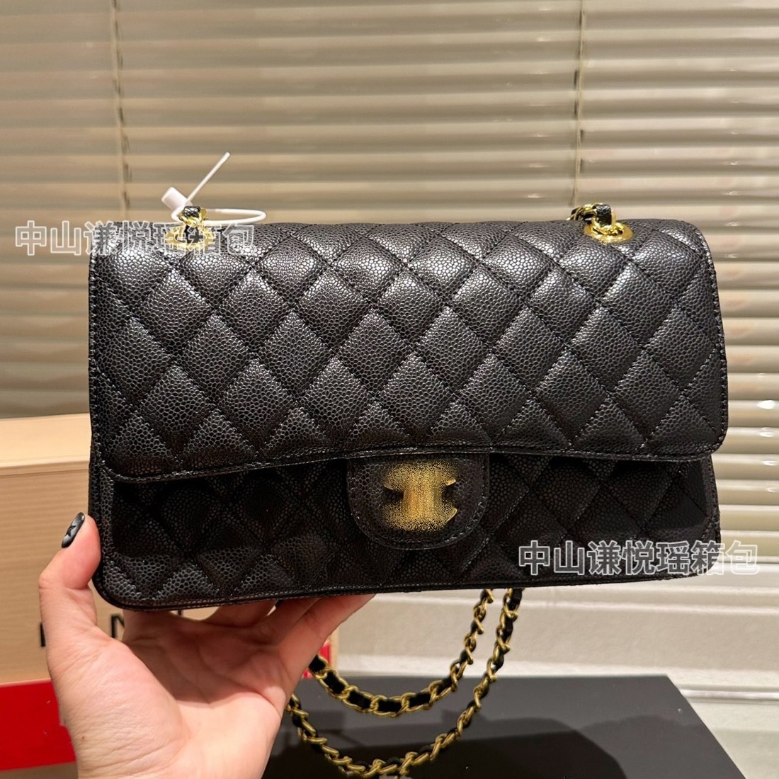 Xiaoxiang CF Caviar Kvadrat 23K Qızıl Dəri Qadın Çanta