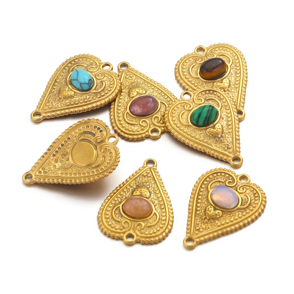 Pendant Jewelry Making Type 1 Piece 21*29mm 304 Stainless Steel December Birthstone Turquoise PVD Coated Real Gold Plated Heart Shape Pendant DIY Jewelry Accessories
