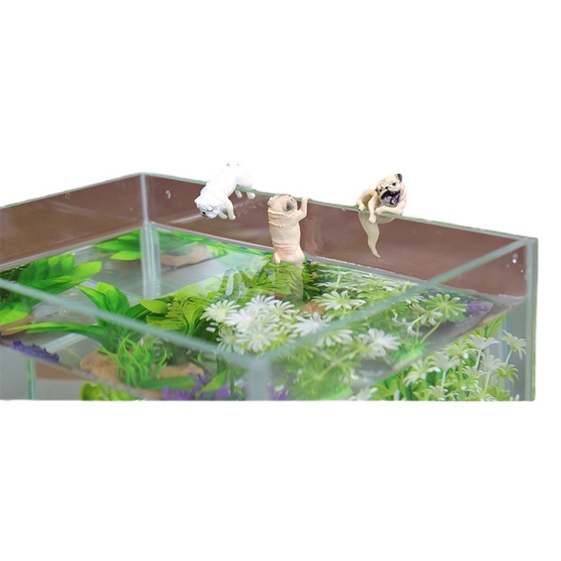 Adornos para acuarios, decoraciones redondas para bordes de acuarios, figuras de perros, 3 estilos, paisaje de ocio de estilo japonés, adecuado para acuarios redondos.