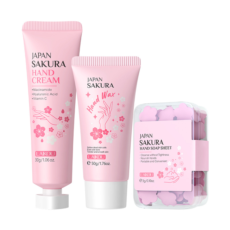 Conjunto combinado de leche de caracol y flor de cerezo LAIKOU transfronterizo, varios conjuntos, kit de productos para el cuidado de la piel de combinación libre.