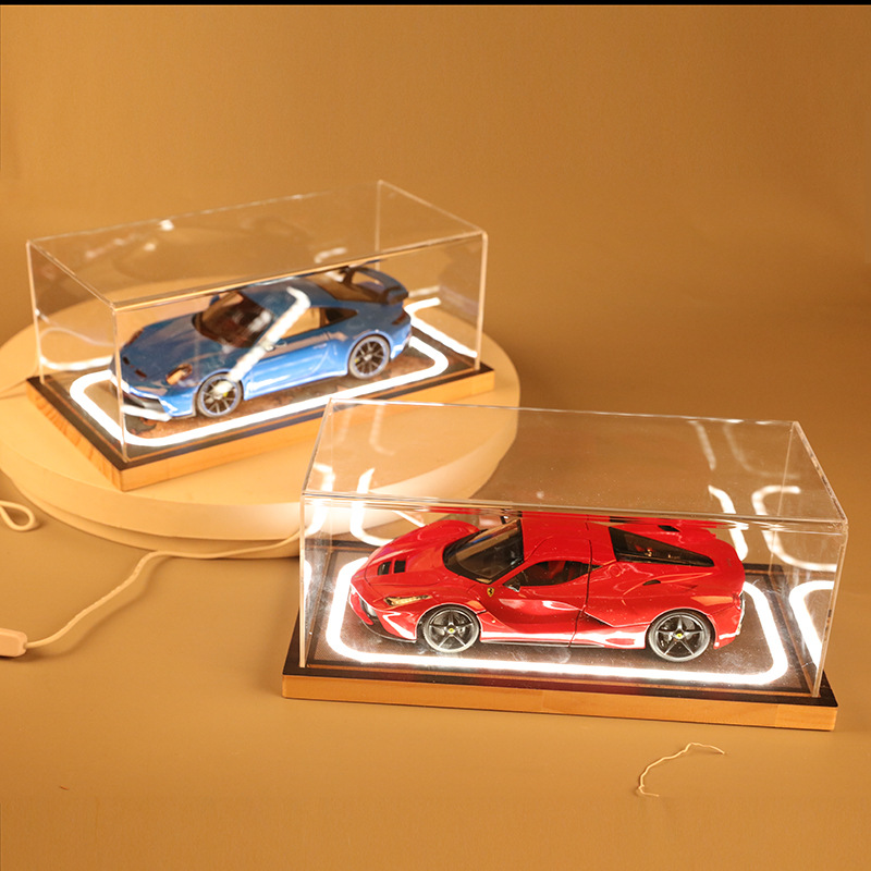 1/18 car model storage box hot bending integrated transparent acrylic display box with light bottom model storage box