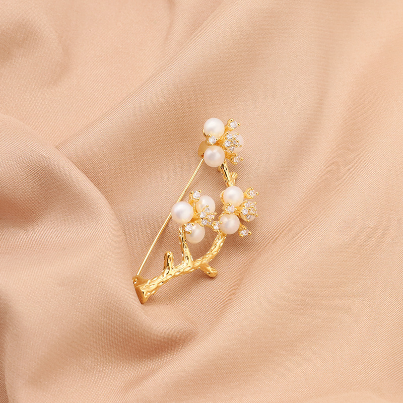 Natural de agua dulce perla broche Flor del ciruelo ramillete de alta calidad 18K chapado en oro real color de la joyería de retención al por mayor Zhuji Perla image 2