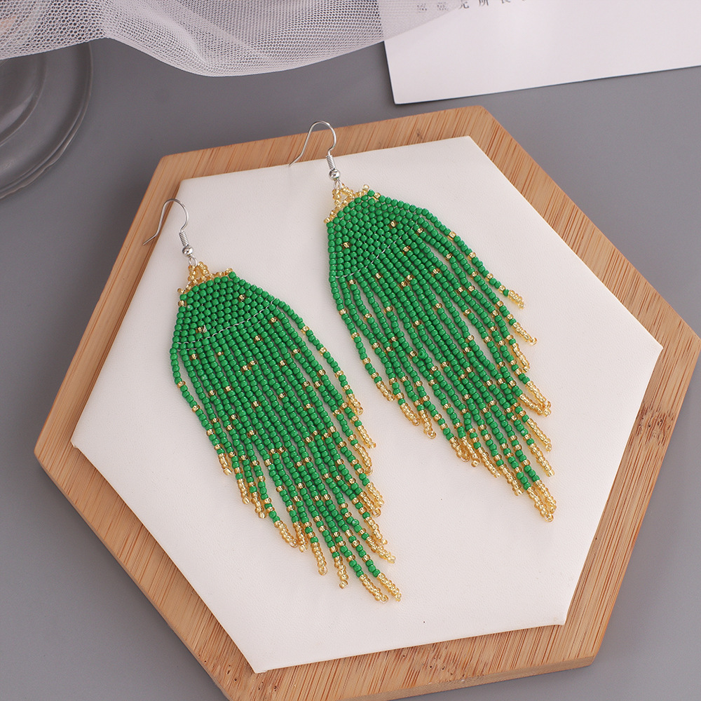 1 Pair Quantity 1 Pair Bohemian Tassel Beaded Drop Earrings