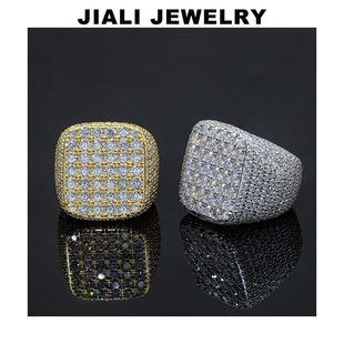Cross-border e-commerce new super flash square ring S925 silver DF Mosan full set of diamond pen men's hip-hop ring accessories