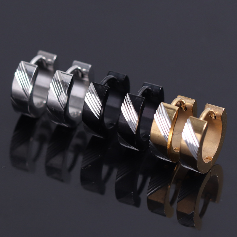 AliExpress best selling European and American twill stainless steel earrings earrings personality trendy men's jewelry manufacturers wholesale