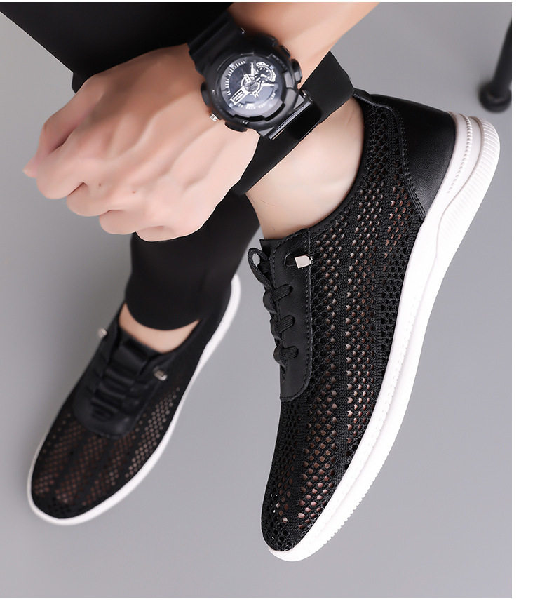 Giày sandal nam lưới thoáng khí đế mềm chống trượt kiểu lỗ, đế bằng — Màu be, màu đen chi tiết 21