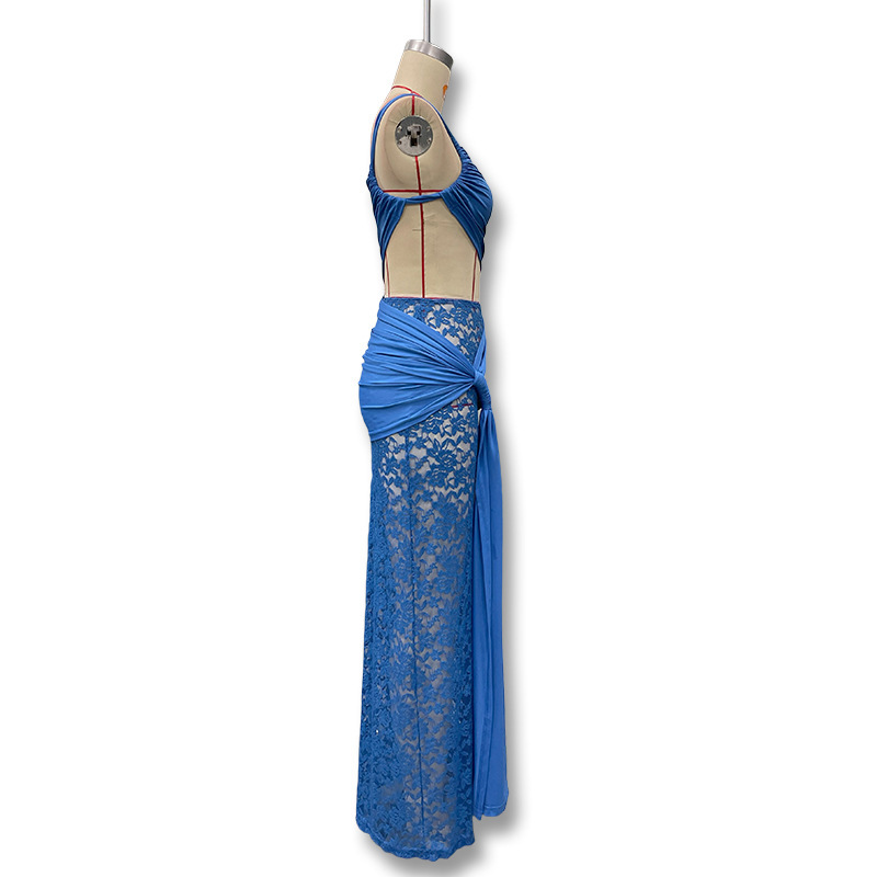 Women's Summer Sexy Backless Hollowed out Strapless Top And Slim Fit Skirt Set Cross Border Wholesale Clothing_ecoleips.com
