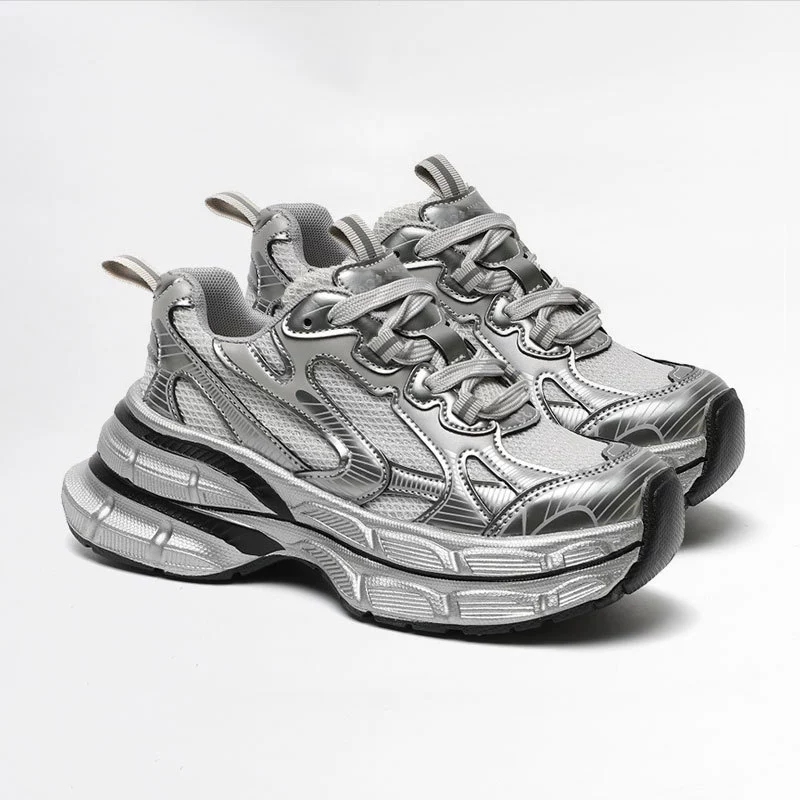 Дышащие туфли для пап на толстой подошве для женщин, лето 2024, новые повседневные повседневные кроссовки для бега цвета