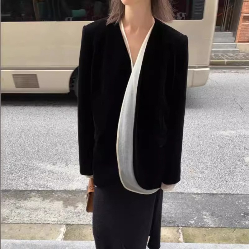 Th~ Row Autum Soft and Light Tulle Inner Suit Velvet Women's Double-Layer Suit Women's Jacket Two-Piece Set Th~ Row Autum Soft and Light Tulle Inner Suit Velvet Women's Double-Layer Suit Women's Jacket Two-Piece Set