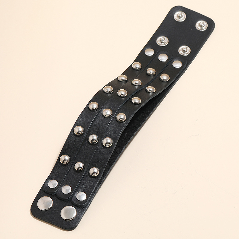 punk style three-row rivet leather bracelet