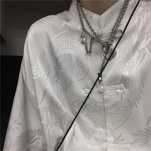 New Chinese-Style Tai Chi National Style Button-Up Trendy Shirt for Men and Women, Tang Suit Ice Silk National Trend Zhongshan Suit Dragon Robe Pajamas
