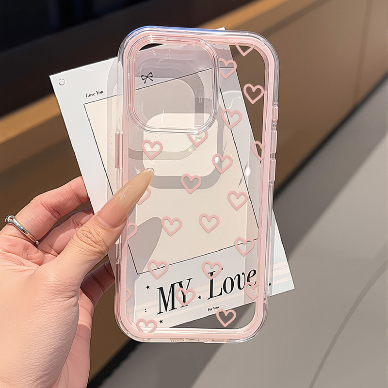 Suitable for iPhone 17 Promax Full-Screen Pink Heart Phone Case 16/15 Simple 14 Pro Niche