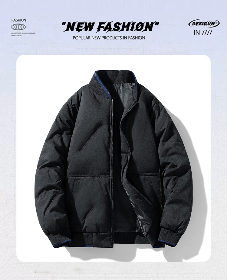 Large Size Padded Jacket Men's Baseball Collar Padded Jacket Casual Loose Warm Thickened Couple Padded Jacket_viptrois.com