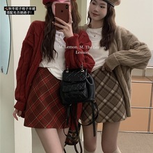 2025秋冬新款韩版chic毛呢高腰厚实A型短裙遮肉显瘦格子半身裙女