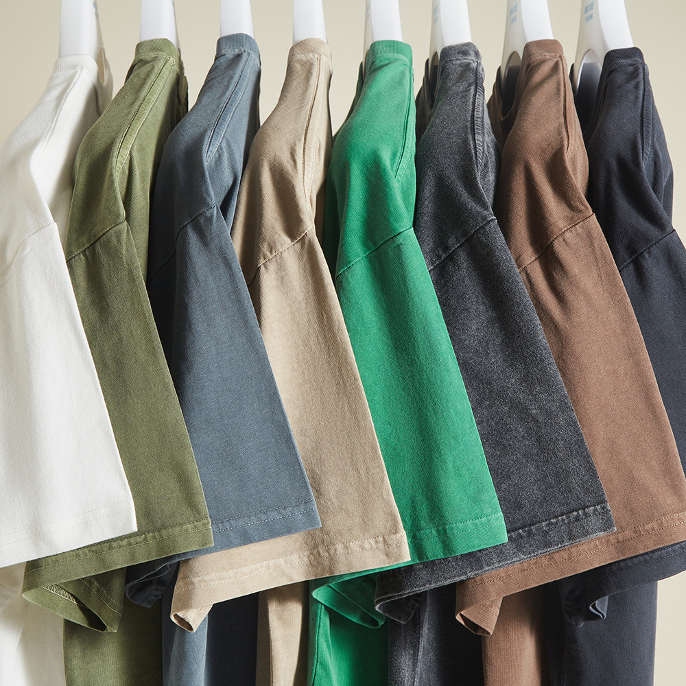 238g Weight Short Sleeve Sleeve Length Pullovers Placket Type Men's T-shirt Short Sleeve T-shirts Washed Casual Solid Color