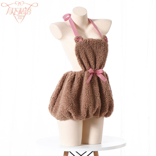 Plush backless halterneck bear 2D cute backless maid outfit sexy lingerie female role play pajamas