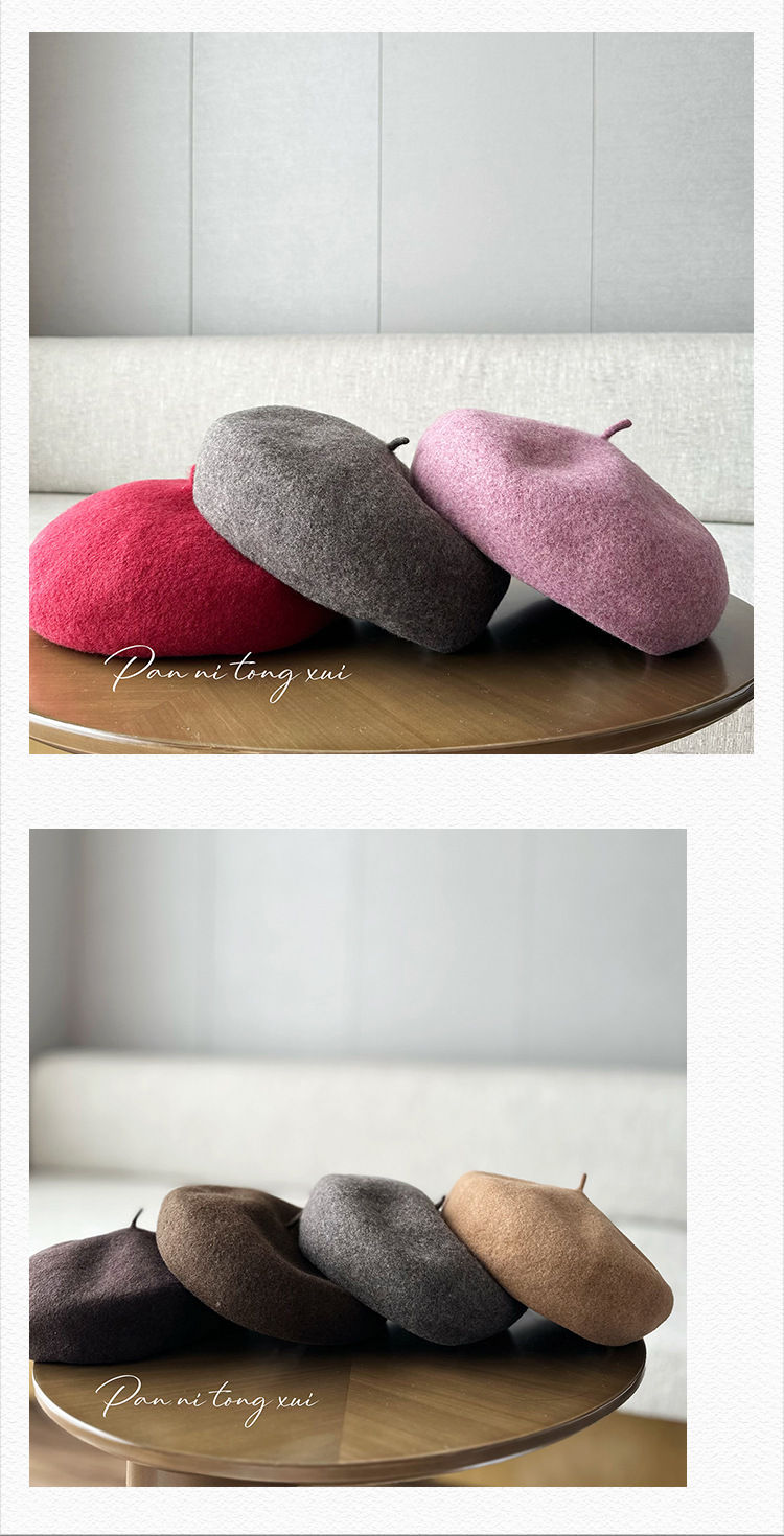 Unisex wollen baret voor dames Artistiek retrogezicht kleine winterwarme wollen schildersmuts_voghion.com