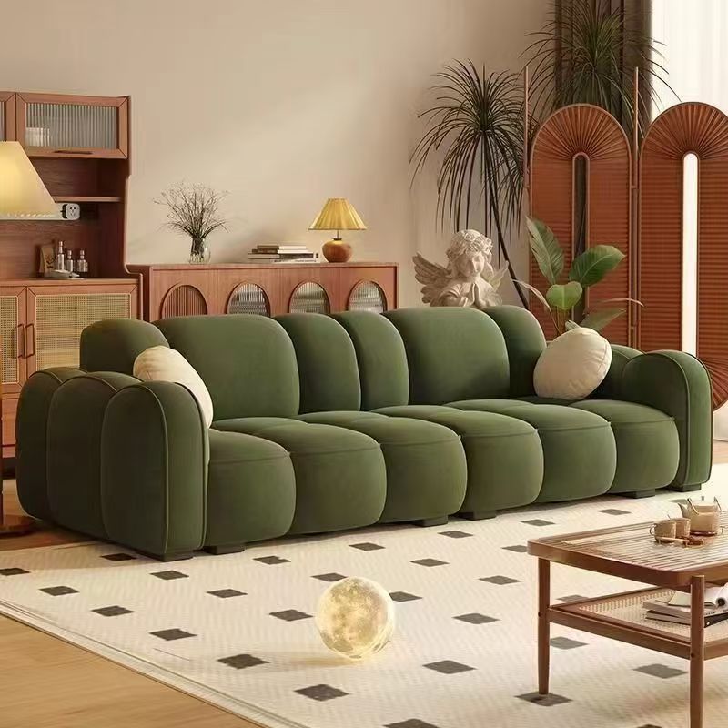 Small American-Style Durable Retro Green Sofa for Living Room Rental, Light Luxury Lazy Sofa with High Aesthetic Value