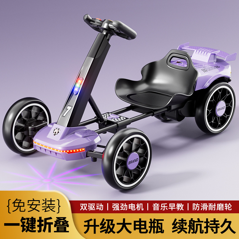 Nuevos niños transfronterizos instalación gratuita karts de cuatro ruedas para personas, control remoto portátil eléctrico para niños plegable