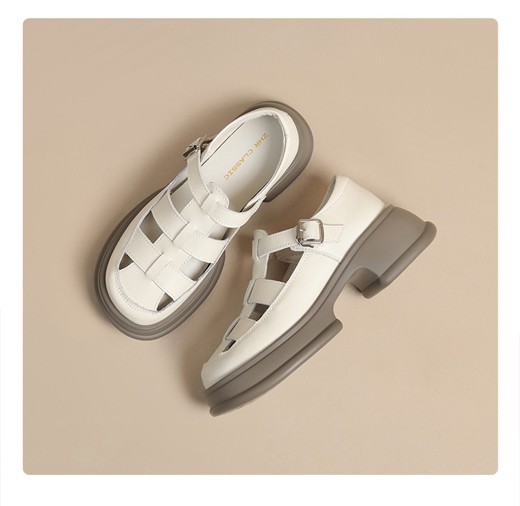 Dép sandal La Mã nữ đế dày da thật bít mũi — BK153 màu đen chi tiết 16