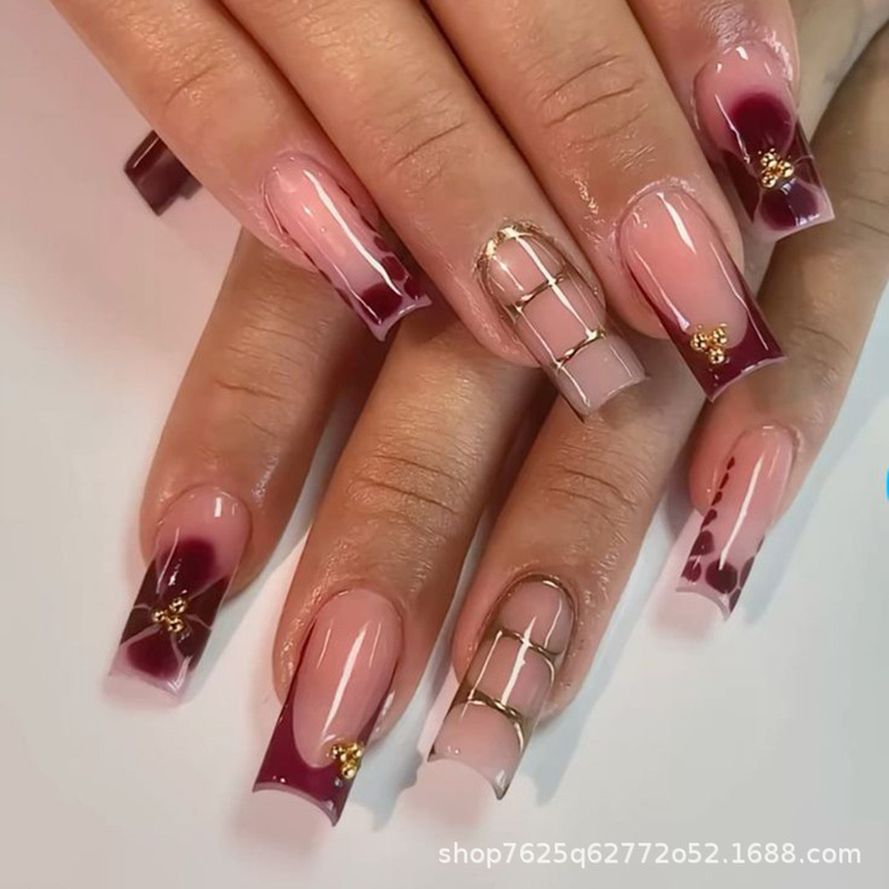 Cross-Border Hot-Selling 24-Piece Boxed Nail Tips with Gold Bead Print, Gold Medium-Length Square Nails, Wearable Nail Tips Cross-Border Hot-Selling 24-Piece Boxed Nail Tips with Gold Bead Print, Gold Medium-Length Square Nails, Wearable Nail Tips