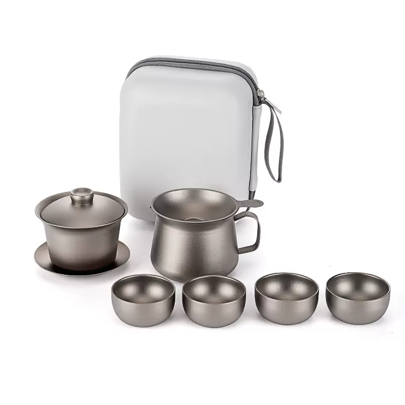 纯钛盖碗公道杯茶具旅行便携过滤钛杯户外露营冲泡茶杯套装