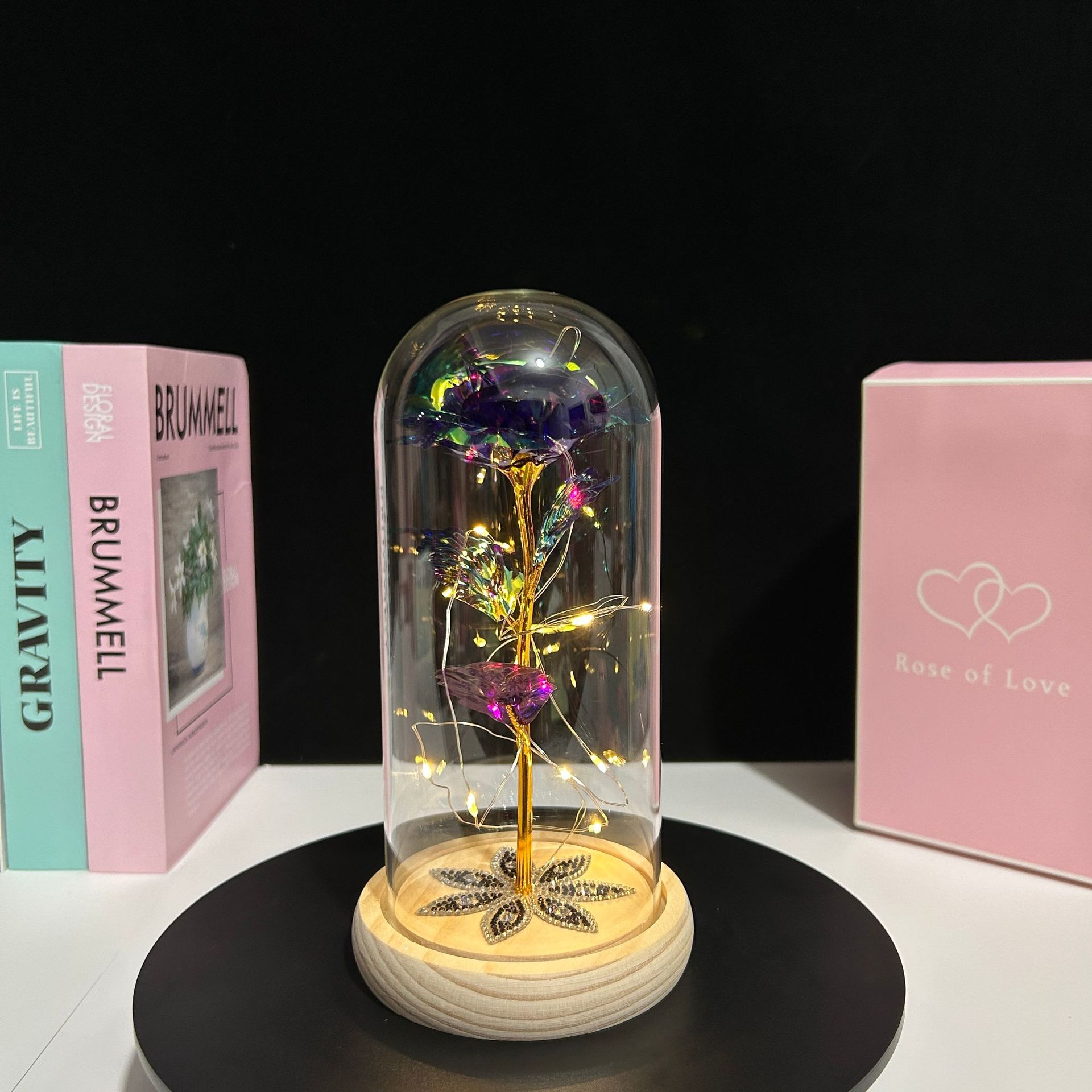 Lámpara de Cristal con Rosa Preservada, Regalo para el Día de San Valentín Chino, 520, Producto Terminado al por Mayor, Adorno Creativo para Regalo Pequeño