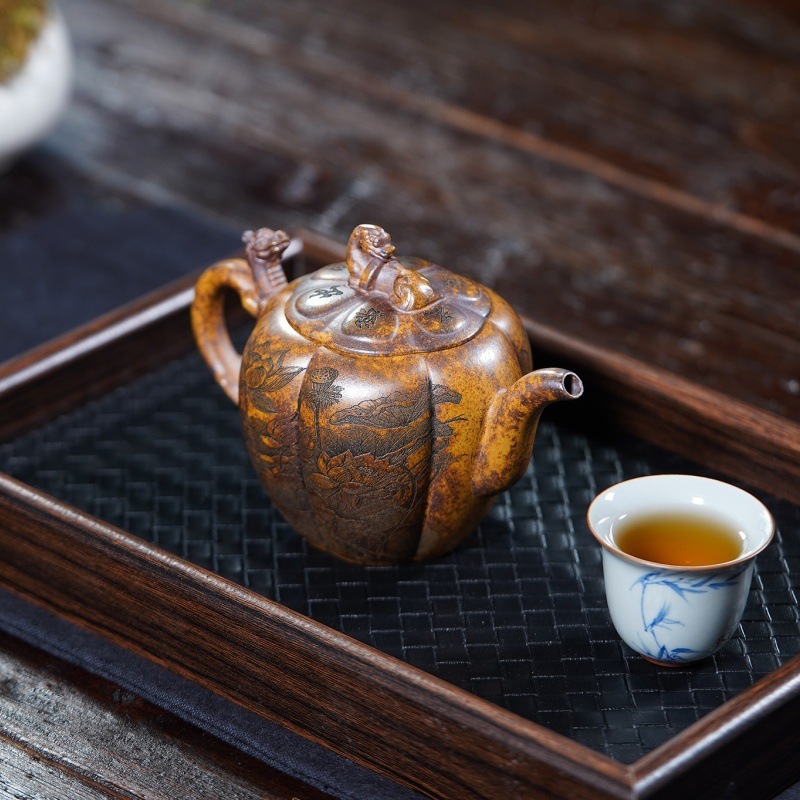 宜兴紫砂壶原矿高温段泥筋纹莲花名家手制茶壶茶具礼品批发代发|undefined