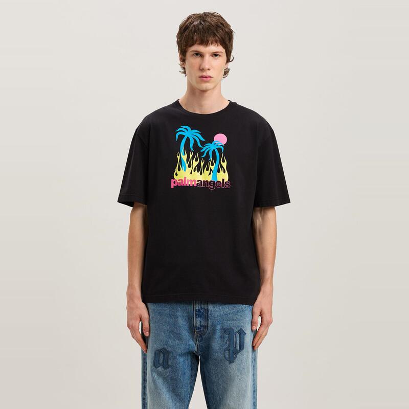 Palm Angels Palm Angels Pa Flame Palm Tree Coconut Tree Print Short-Sleeved American Fashion Brand Loose T-Shirt for Men