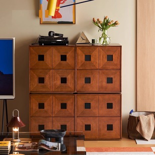 Solid Wood Retro Home Living Room Side Cabinet Bedroom Chest of Drawers Antique Style Carmen Cabinet Wall-Mounted Combination Cabinet