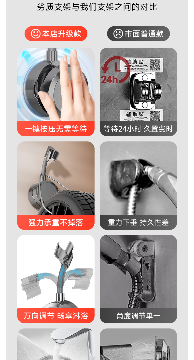 Universal non-drilling suction cup showerhead stand, universal bathroom household children's shower base, movable and adjustable Application Scenario
