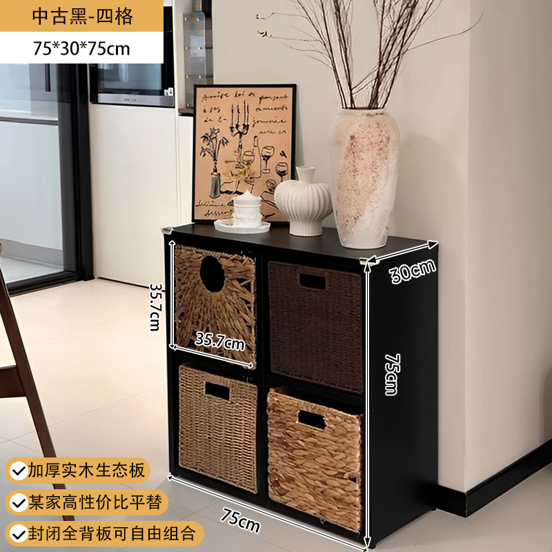 黑色柜子客厅置物柜落地靠墙书柜书架简易客厅置物架复古格子柜|undefined