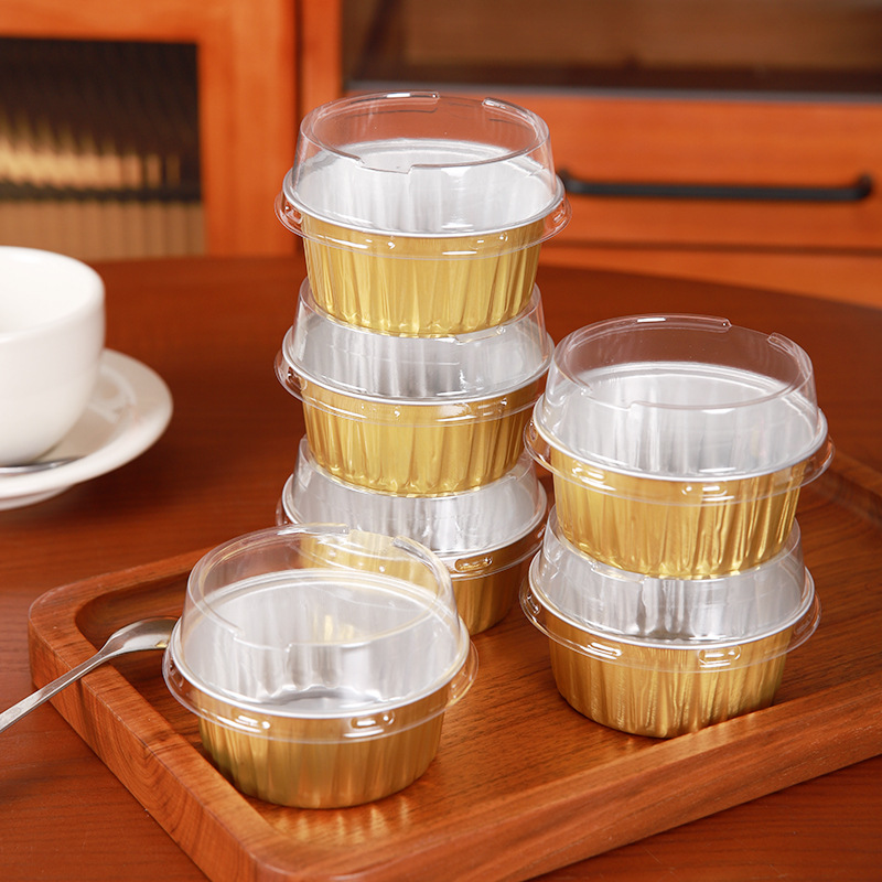 125ML金色铝箔圆形焦糖布丁耐高温烤杯带盖甜品慕斯布蕾雪媚娘盒