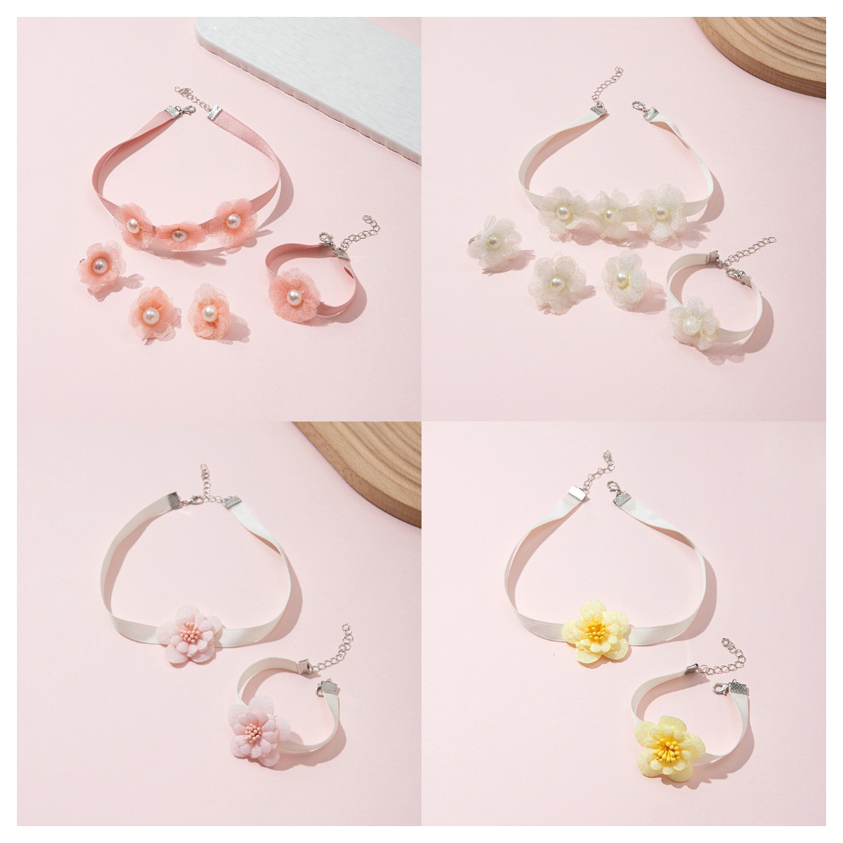 仿真花儿童项链夏季沙滩旅游优雅清新花朵吊坠锁骨链欧美跨境饰品