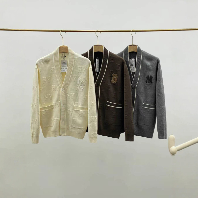 25 New Autumn Models of Mlb Fashion Embossed Cardigans for Men and Women, Couple Style, Color-Blocking, College Style Jackets, Japanese and Korean Casual Wear