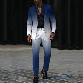 渐变西装长裤套装男款夏季 宽松时尚帅气男士2024新款西装