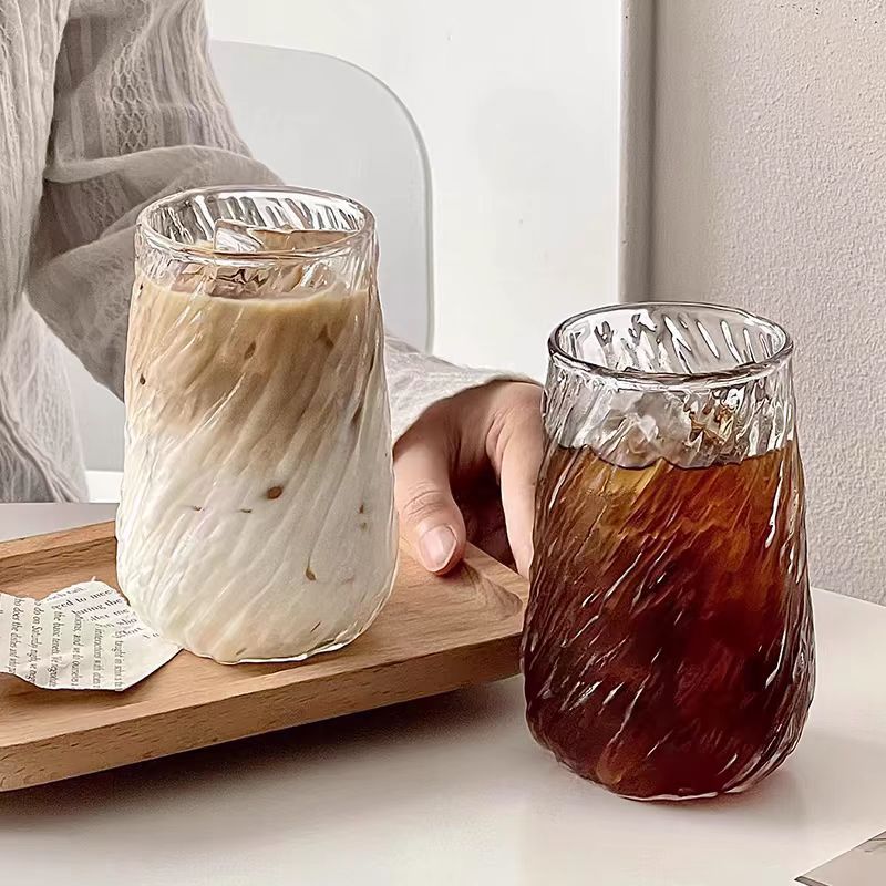 Taza de café de vidrio con alto contenido de borosilicato, taza de agua de latte americano de hielo de gran capacidad para el hogar, taza transparente resistente a altas temperaturas, taza de agua de té verde