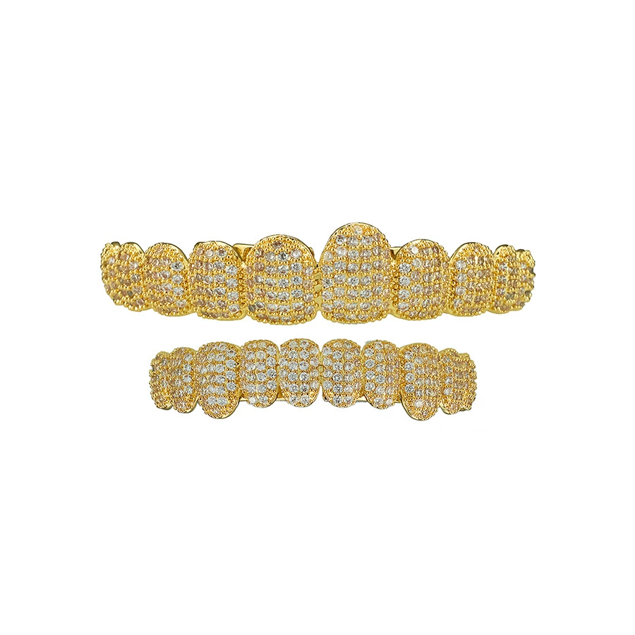 Ювелирное украшение для зубов в стиле хип‑хоп, позолота 14K, украшение для вечеринки, набор на 10 зубов с инкрустацией