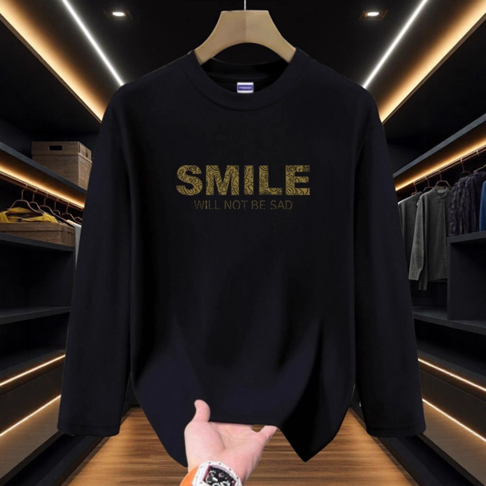 Herren Langarm-T-Shirt im amerikanischen High-Street-Stil mit Buchstabenprint, schweres Thermounterwäsche-Oberteil aus reiner Baumwolle für Herbst und Winter_voghion.com